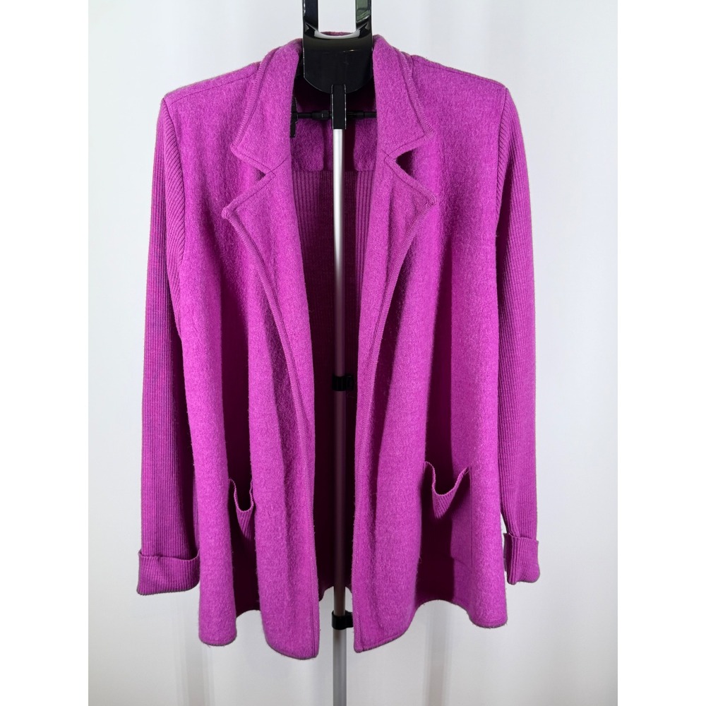 Jones New York Magenta Purple Wool Blend Open Front Cardigan Sweater Blazer L